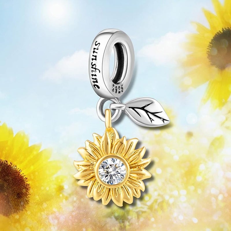 Dream Land Sunflower Rose Love Heart Charms for Bracelets, 925 Sterling Silver Travel Bead Dangle Charms for Charm Bracelets and Necklaces Birthday Mothers Valentines Day Jewelry Gifts for Women - Image 4