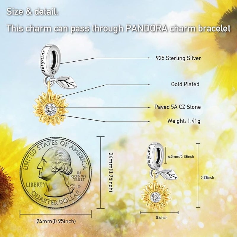 Dream Land Sunflower Rose Love Heart Charms for Bracelets, 925 Sterling Silver Travel Bead Dangle Charms for Charm Bracelets and Necklaces Birthday Mothers Valentines Day Jewelry Gifts for Women - Image 5