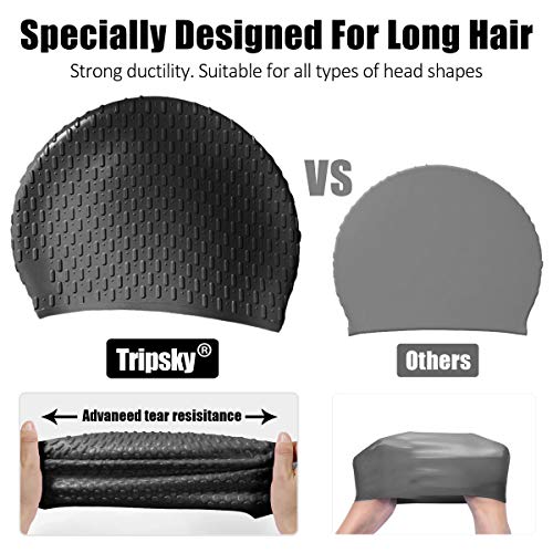 Tripsky Silicone Swim Cap,Comfortable Bathing Cap Ideal for Curly Short Medium Long Hair, Swimming Cap for Women and Men, Shower Caps Keep Hairstyle Unchanged (Black) - Image 5