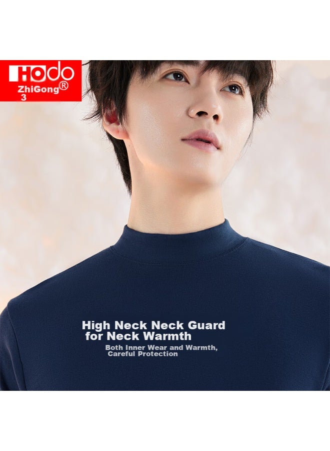 Hongdou Men's Autumn Underwear Set, Pure Cotton Mid-high Collar Cotton Sweater, Thin Base Layer, Warm Set, New Arrival For Autumn, Navy Blue, Size 175 - Image 5