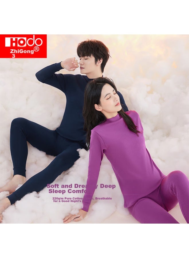 Hongdou Men's Autumn Underwear Set, Pure Cotton Mid-high Collar Cotton Sweater, Thin Base Layer, Warm Set, New Arrival For Autumn, Navy Blue, Size 175 - Image 1