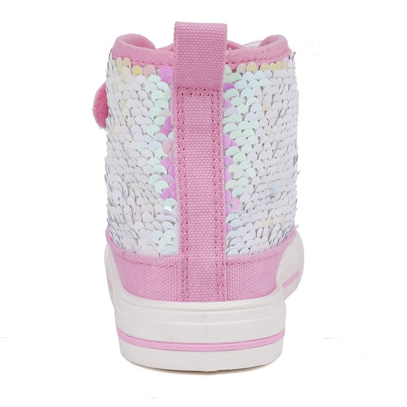 Toandon Girls Kids Canvas Shoes Sneakers for Color Change Flipping Sequins Glitter Sparkle High Top Adjustable Hook Loop Straps Velcro Non-Slip Lightweight Walking Pink Size 2 - Image 4