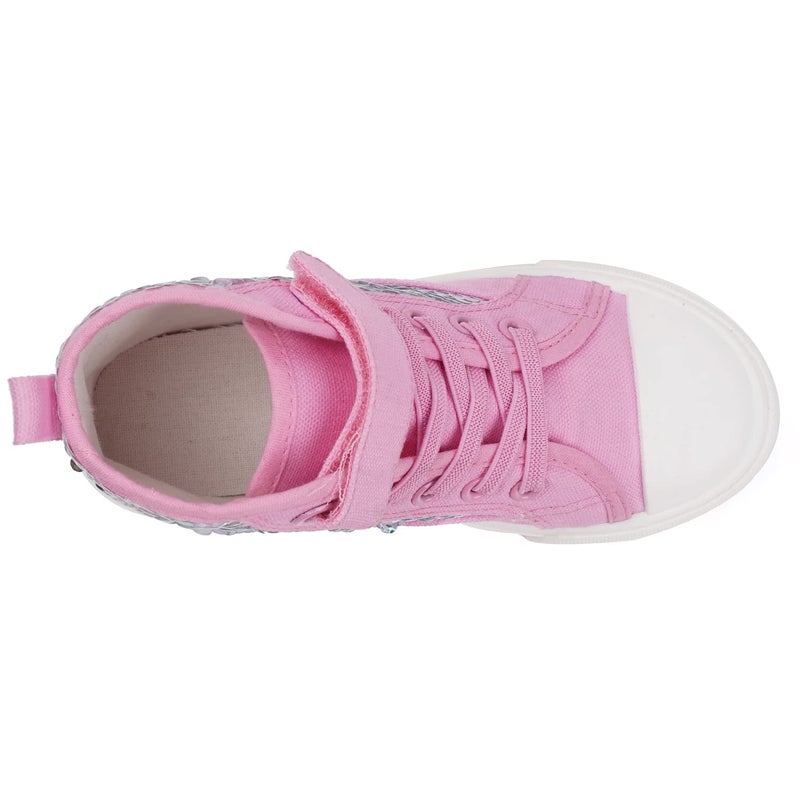 Toandon Girls Kids Canvas Shoes Sneakers for Color Change Flipping Sequins Glitter Sparkle High Top Adjustable Hook Loop Straps Velcro Non-Slip Lightweight Walking Pink Size 2 - Image 5