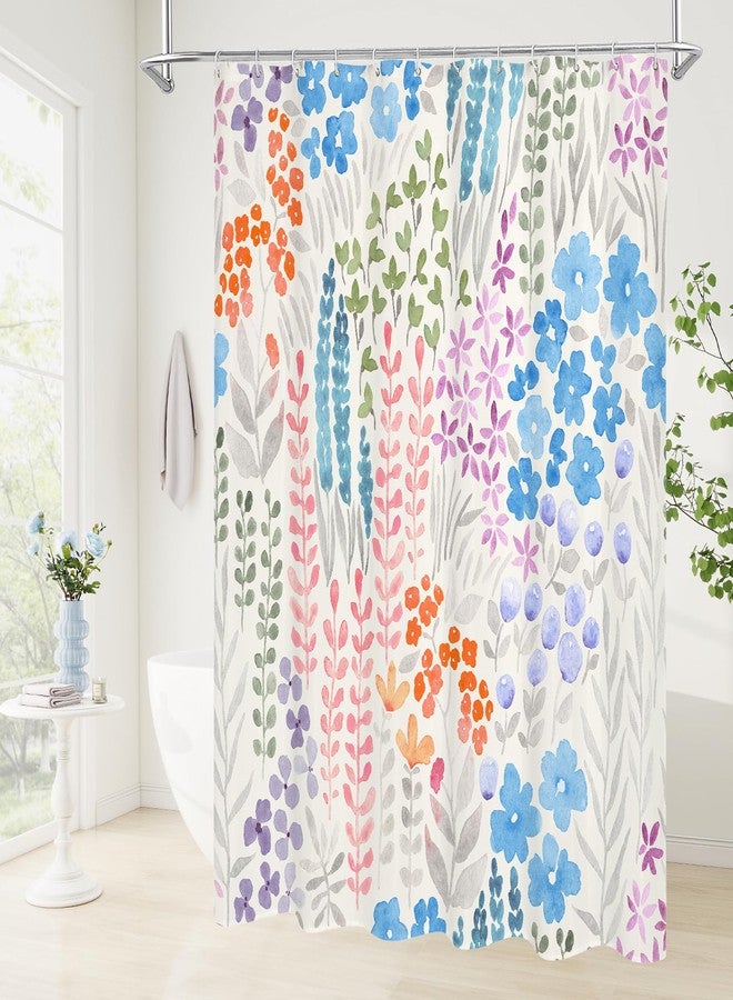 Litabel Cute Colorful Floral Shower Curtain, Blue Boho Flower Shower Curtains for Girls Bathroom Decor, Wildflower Trendy Botanical Waterproof Kids Shower Curtain Set with Hooks 72x72 Inch - Image 2