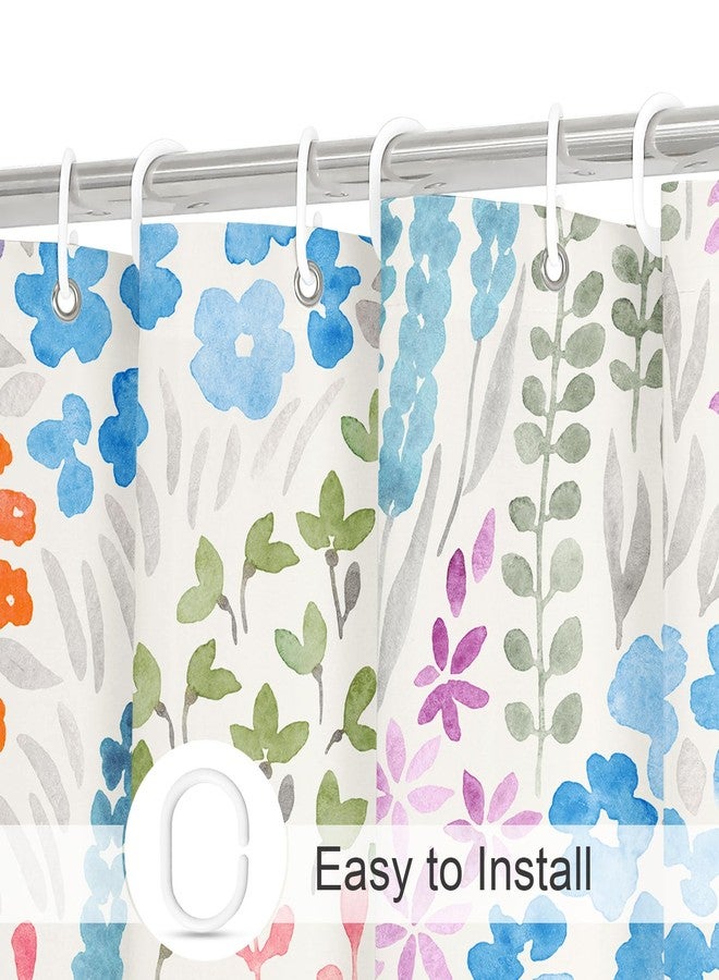 Litabel Cute Colorful Floral Shower Curtain, Blue Boho Flower Shower Curtains for Girls Bathroom Decor, Wildflower Trendy Botanical Waterproof Kids Shower Curtain Set with Hooks 72x72 Inch - Image 3