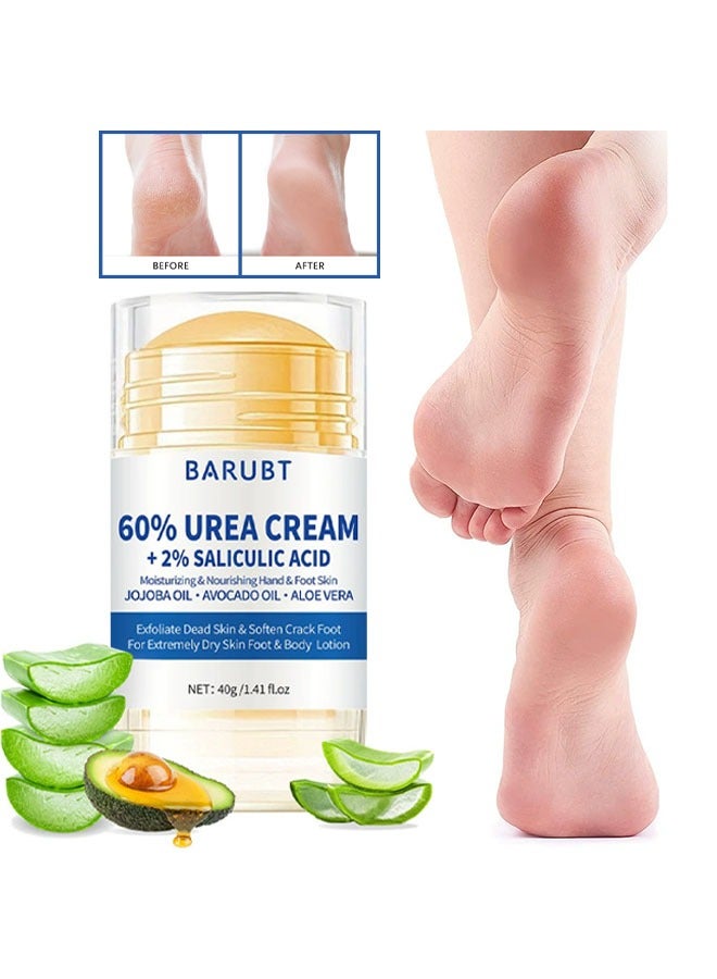 BARUBT 60% Urea Cream Plus 2% Salicylic Acid - Urea Cream for Feet Moisturizer for Dry Cracked Feet Knees Elbows Hands - Heel Balm Stick Aloe Vera, Beeswax, Urea Foot Cream Smoothing Skin 40g - Image 1