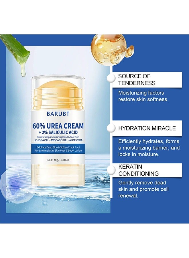 BARUBT 60% Urea Cream Plus 2% Salicylic Acid - Urea Cream for Feet Moisturizer for Dry Cracked Feet Knees Elbows Hands - Heel Balm Stick Aloe Vera, Beeswax, Urea Foot Cream Smoothing Skin 40g - Image 4