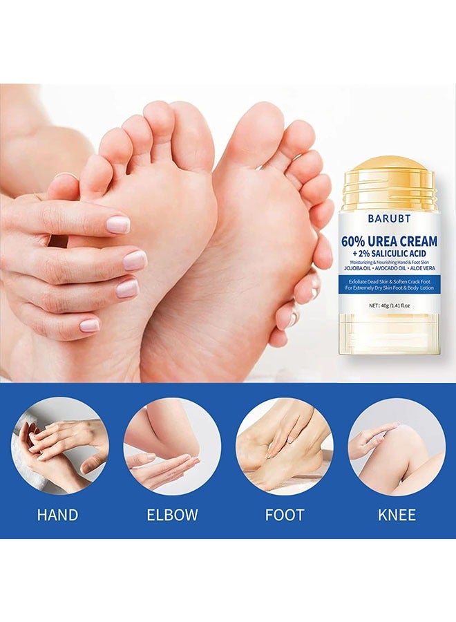 BARUBT 60% Urea Cream Plus 2% Salicylic Acid - Urea Cream for Feet Moisturizer for Dry Cracked Feet Knees Elbows Hands - Heel Balm Stick Aloe Vera, Beeswax, Urea Foot Cream Smoothing Skin 40g - Image 5