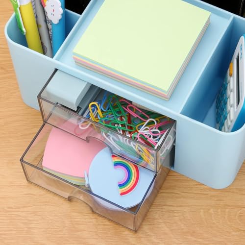 SHUTTLE ART Modern Desk Storage Organizer Box with 2 Drawers –Stackable Desk Organizer with Pen Holder and 5 Compartments – Perfect for Office, Home, School, Art Supplies, Crafts, and Stationery(Blue) - Image 5
