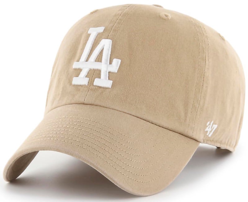 47 Brand MLB Khaki White Primary Logo Clean Up Adjustable Strap Baseball Dad Hat Cap, Adult One Size Fits All - Los Angeles Dodgers - Khaki White - Image 4