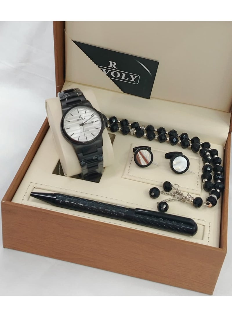 ريفولي ساعة مع القلم مع ازرار اكمام مع المسبحة اخر اصدار من ريفولي
