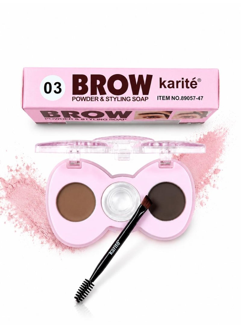 KARITE BROW POWDER & STYLING SOAP WATERPROOF 3D SHAPING 2 in 1 with brush shade 03 3g+2g - Image 1