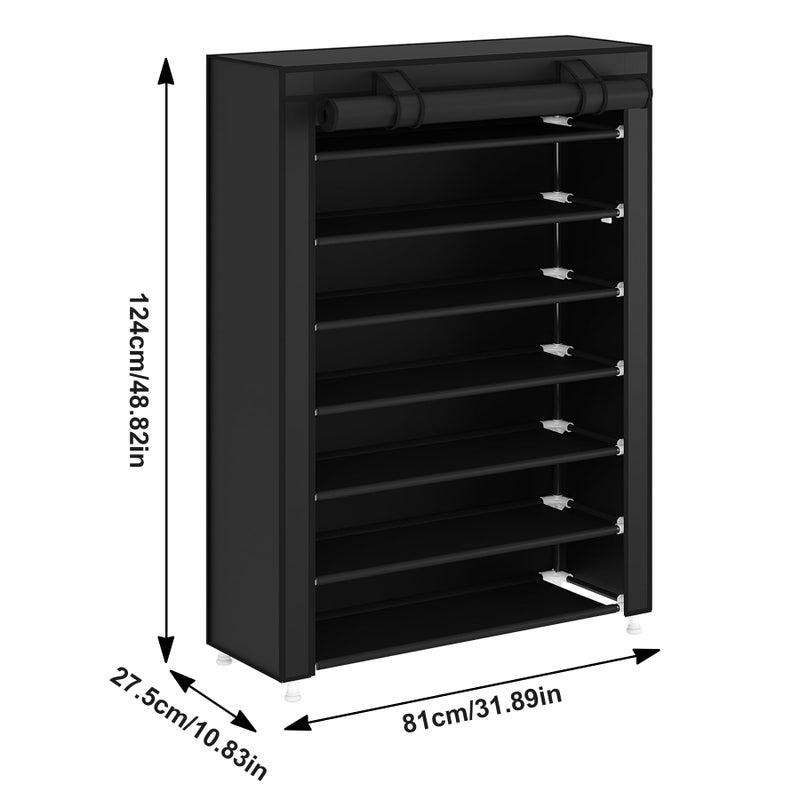 Laiensia 7-Tier Vertical Shoe Rack Organizer, Space Saving Shoe Storage Organizer, Non-Woven Cover Shoe Shelf Holds 28-35Pairs for Bedroom, Hallway, Closet Entryway, Black - Image 2