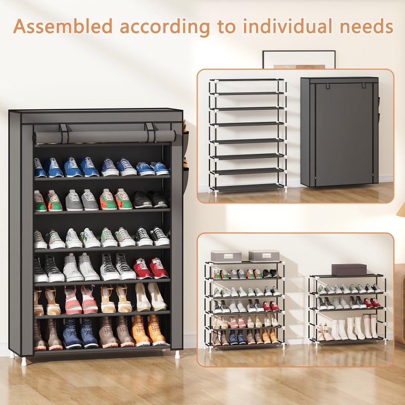Laiensia 7-Tier Vertical Shoe Rack Organizer, Space Saving Shoe Storage Organizer, Non-Woven Cover Shoe Shelf Holds 28-35Pairs for Bedroom, Hallway, Closet Entryway, Black - Image 4