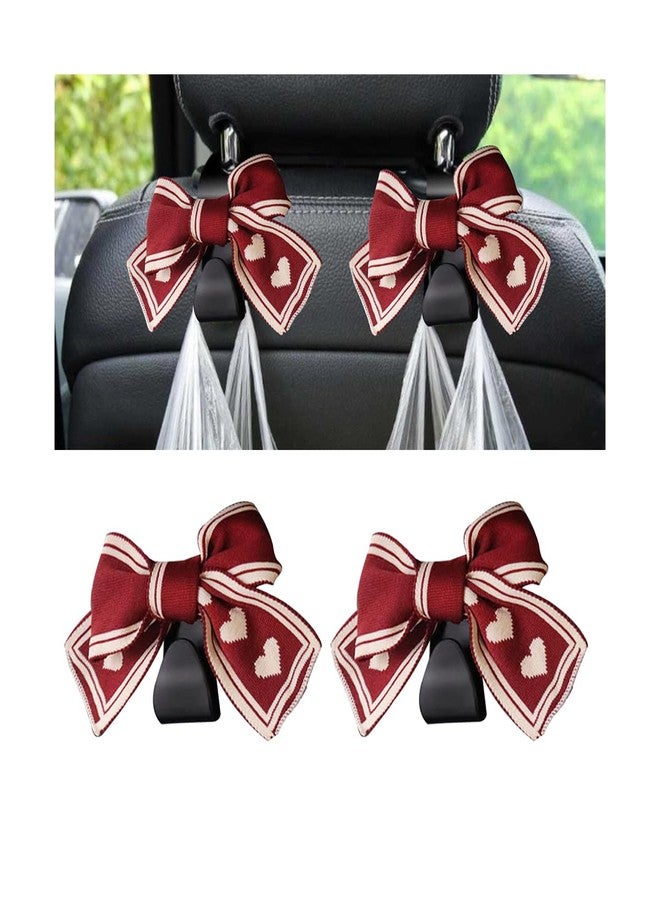 Mandark 2PCS Car Seat Headrest Hooks, Cute Bow Vehicle Hooks for Purses and Bags, Automotive Purse Hook Hanger Interior Decoration Accessories, Universal for SUV, Sedan, Truck (Red Line) - Image 1