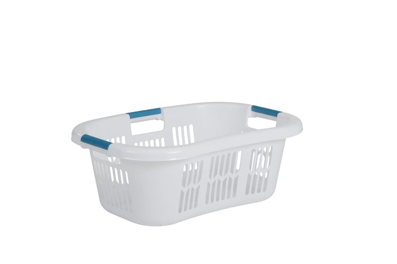Rubbermaid Large Hip-Hugger Laundry Basket/Hamper, 1.5-Bushel, White, Stackable Storage Bin/Organizer for Bathroom/Bedroom/Dorm/Home - Image 1