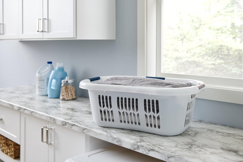 Rubbermaid Large Hip-Hugger Laundry Basket/Hamper, 1.5-Bushel, White, Stackable Storage Bin/Organizer for Bathroom/Bedroom/Dorm/Home - Image 3
