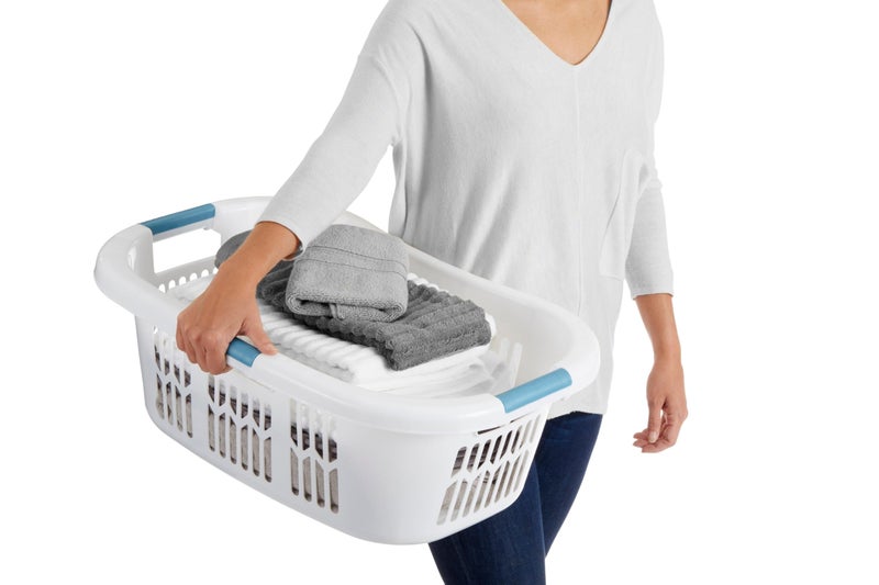 Rubbermaid Large Hip-Hugger Laundry Basket/Hamper, 1.5-Bushel, White, Stackable Storage Bin/Organizer for Bathroom/Bedroom/Dorm/Home - Image 2