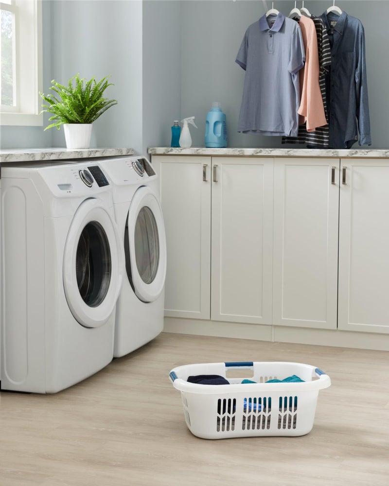 Rubbermaid Large Hip-Hugger Laundry Basket/Hamper, 1.5-Bushel, White, Stackable Storage Bin/Organizer for Bathroom/Bedroom/Dorm/Home - Image 4