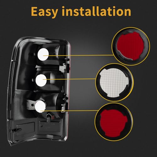 MiKaFex Tail Light Housing Compatible With 2000-2006 Chevy Tahoe Suburban 1500 2500 GMC Yukon Driver and Passenger Side Three-color Black Border Rear Brake Lamps Rear Brake Lamps - Image 5