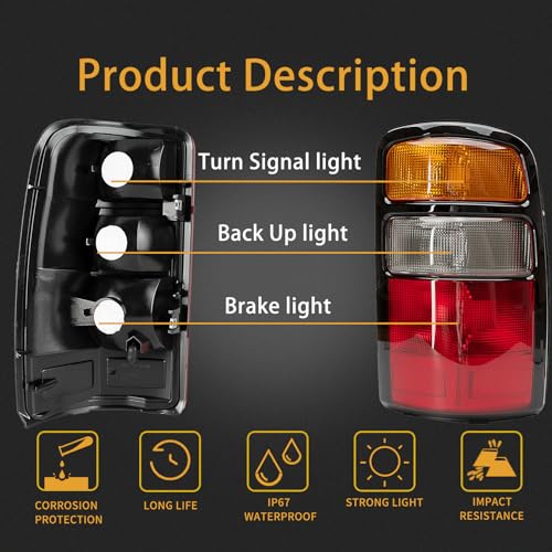 MiKaFex Tail Light Housing Compatible With 2000-2006 Chevy Tahoe Suburban 1500 2500 GMC Yukon Driver and Passenger Side Three-color Black Border Rear Brake Lamps Rear Brake Lamps - Image 2