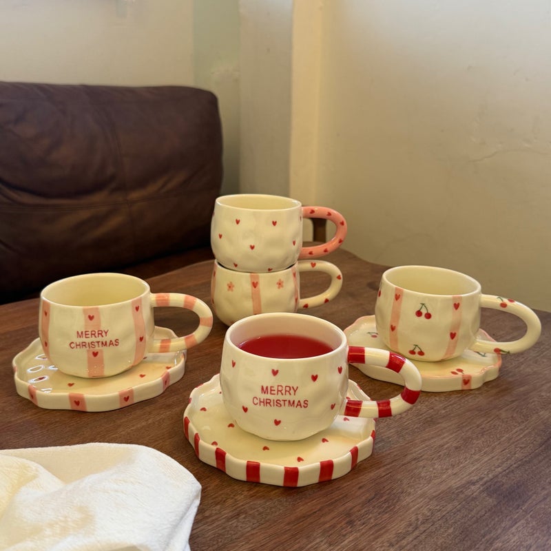 French Ins Retro Christmas Style Hand-Painted Ceramic Coffee Cup And Saucer, High-Looking Afternoon Tea Dessert Saucer - Image 2