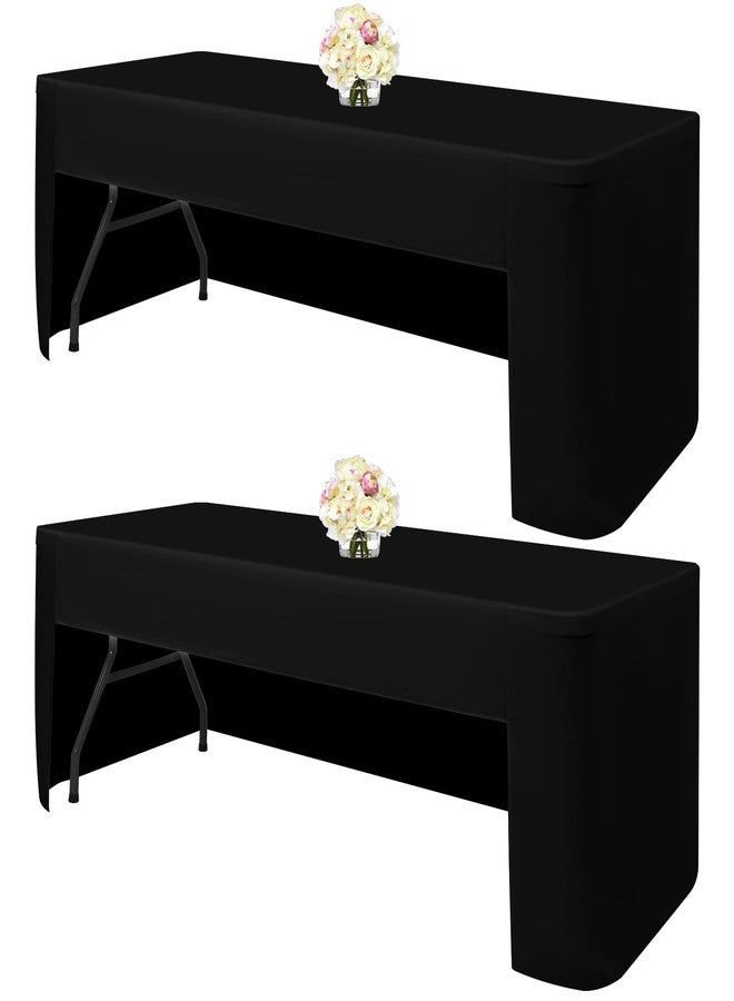 FXKS 2 Pack Black Fitted Table Cover, Open Back Polyester Tablecloth for 8ft Rectangular Folding Tables, Washable Fabric and Wrinkle Resistant Table Cloth for Party, Wedding, Banquet, Trade Show - Image 1
