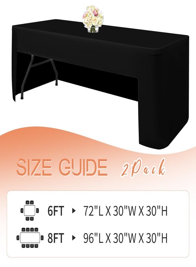 FXKS 2 Pack Black Fitted Table Cover, Open Back Polyester Tablecloth for 8ft Rectangular Folding Tables, Washable Fabric and Wrinkle Resistant Table Cloth for Party, Wedding, Banquet, Trade Show - Image 3