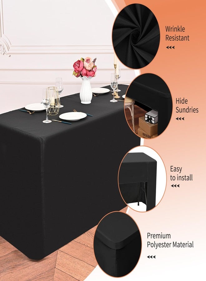 FXKS 2 Pack Black Fitted Table Cover, Open Back Polyester Tablecloth for 8ft Rectangular Folding Tables, Washable Fabric and Wrinkle Resistant Table Cloth for Party, Wedding, Banquet, Trade Show - Image 4