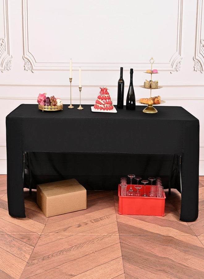 FXKS 2 Pack Black Fitted Table Cover, Open Back Polyester Tablecloth for 8ft Rectangular Folding Tables, Washable Fabric and Wrinkle Resistant Table Cloth for Party, Wedding, Banquet, Trade Show - Image 2