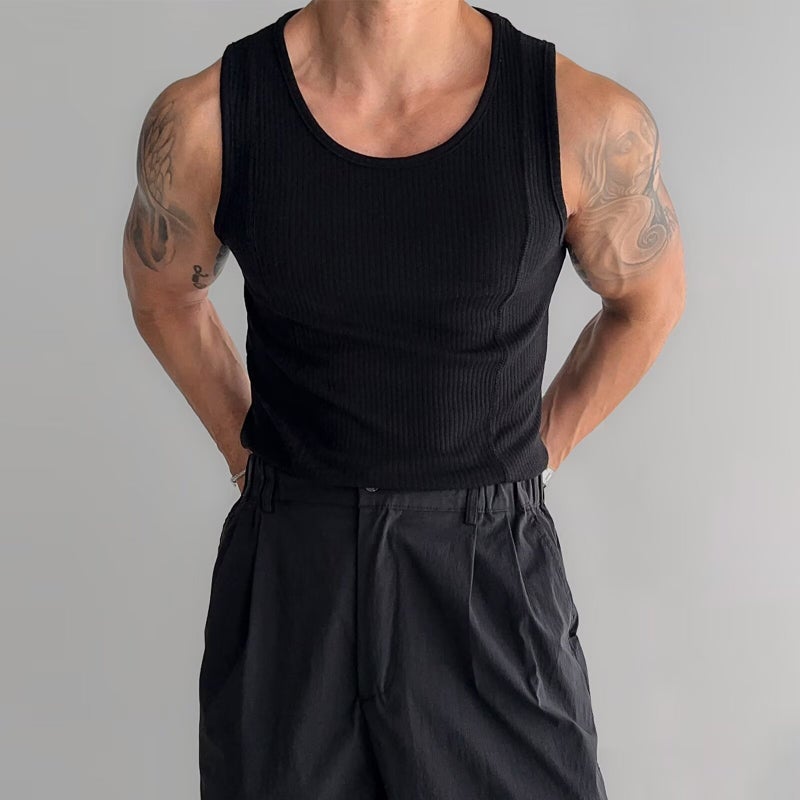 European and American Tough Guy Threaded Vest Muscle Mens Tight Elastic Sleeveless T-shirt Skin-friendly Breathable Base Waistcoat Black [powerful manufacturer] good 