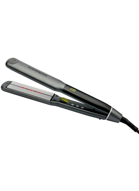 CARRERA Hair Straightener – Features LED Temperature Display | Ceramic-Coated Floating Plates | Ionic Generator | Infrared Light | and Adjustable Settings from 100-230°C - (Silver & Black)