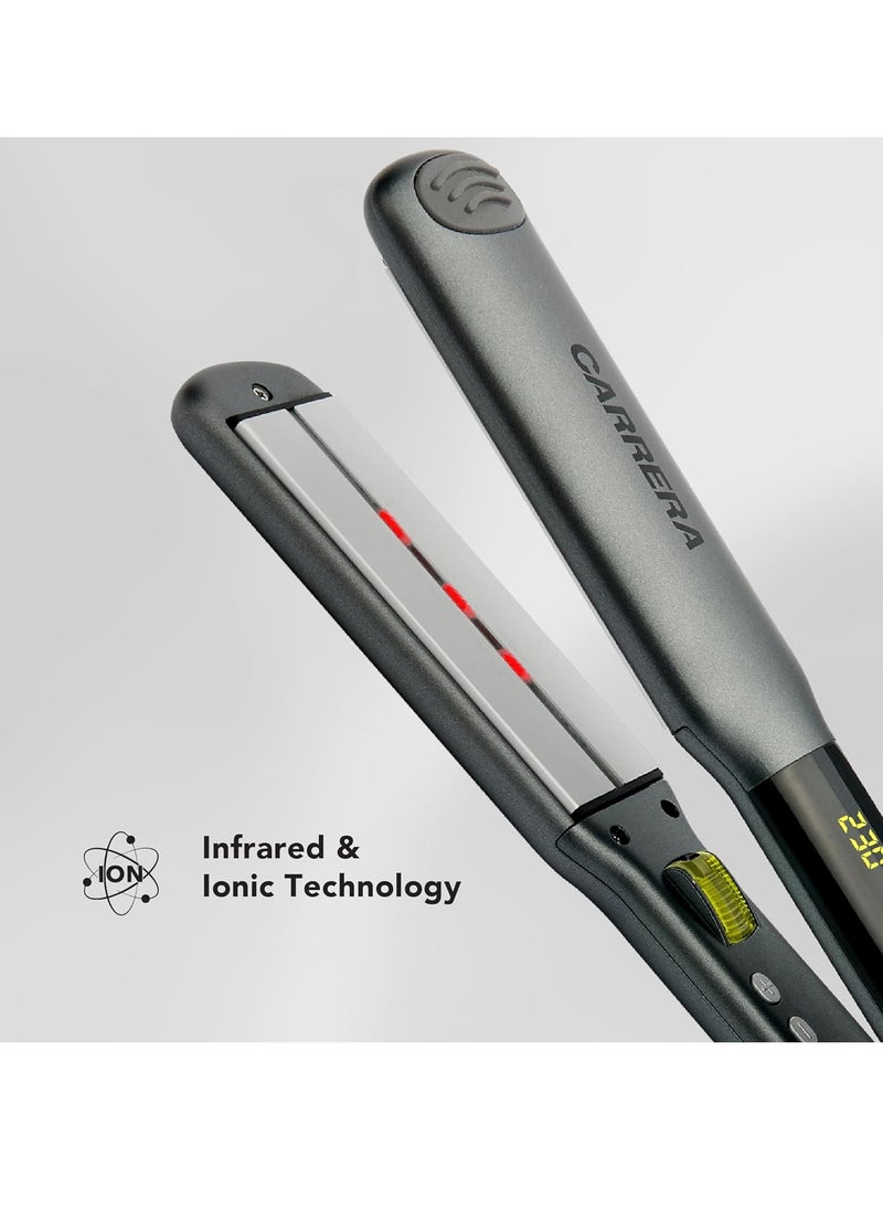 Carrera - CARRERA Hair Straightener – Features LED Temperature Display | Ceramic-Coated Floating Plates | Ionic Generator | Infrared Light | and Adjustable Settings from 100-230°C - (Silver & Black) - Image 1