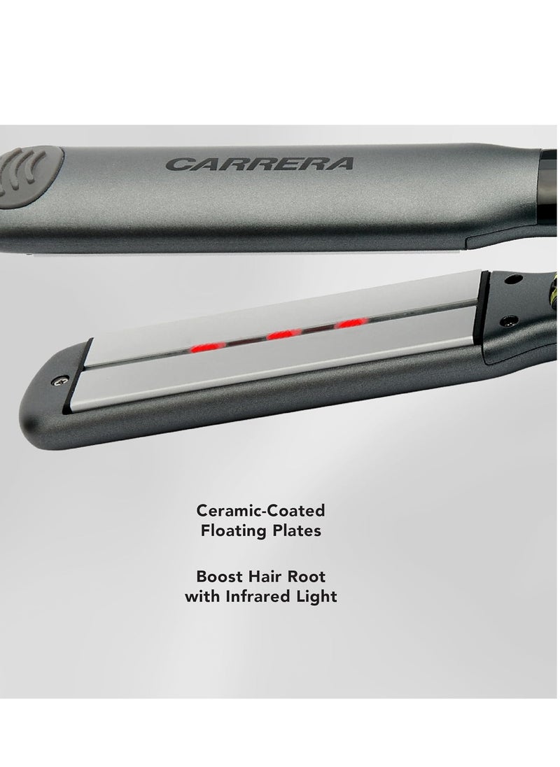 Carrera - CARRERA Hair Straightener – Features LED Temperature Display | Ceramic-Coated Floating Plates | Ionic Generator | Infrared Light | and Adjustable Settings from 100-230°C - (Silver & Black) - Image 1