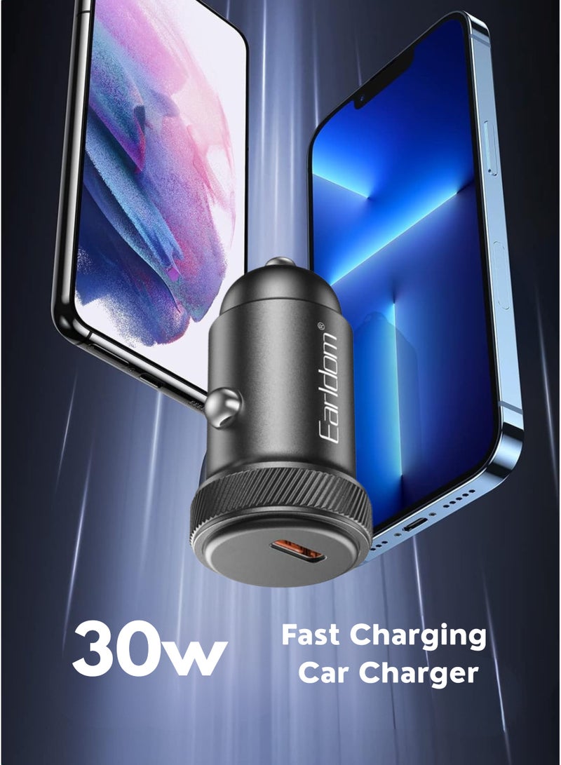 Earldom PD 30W USB-C Fast Car Charger with Type-C to C Cable – Compatible with iPhone 16–11, iPad Pro/Mini 6, Samsung S24/S23, Xiaomi, AirPods 4, Apple Watch S10 – Black - Image 2