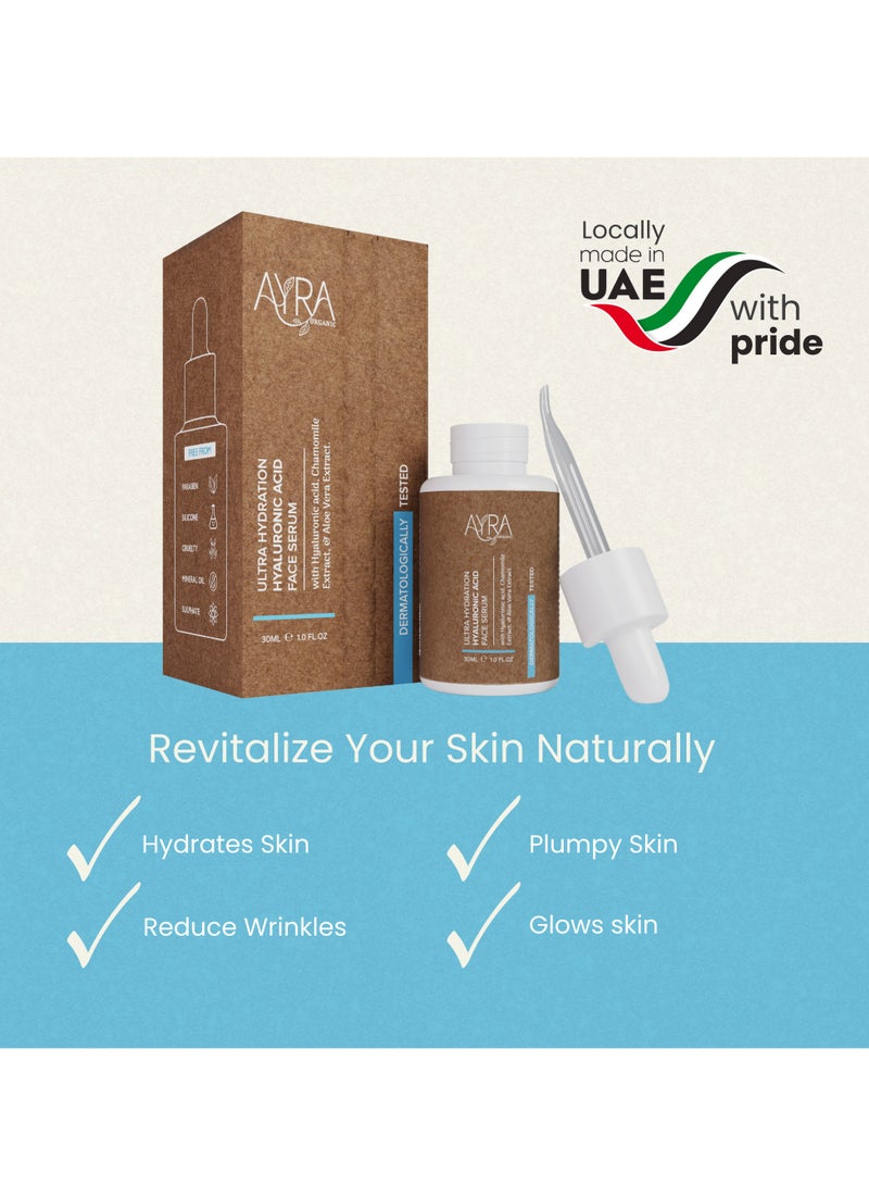 Ayra Organic Ayra Organic Ultra Hydration Hyaluronic Acid Face Serum – 30ml | Moisturizing Serum with Chamomile & Aloe Vera Extract | Ideal for Dry, Dull Skin | Organic & Eco-Friendly Skincare  - Image 2