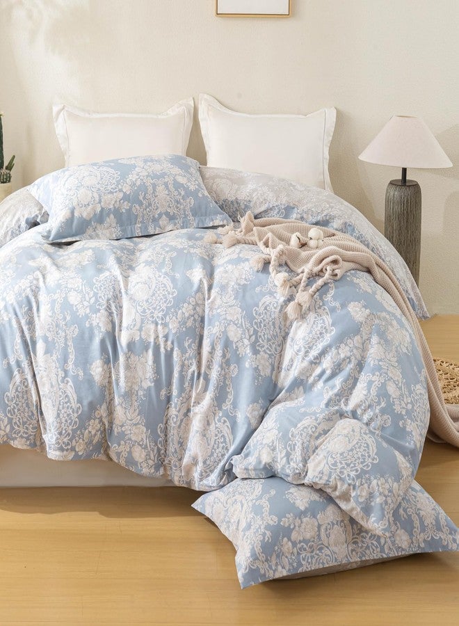 OAITE Duvet Cover Set King Size Floral Pattern 500 Thread Count Ultra Soft 100% Cotton Duvet Cover Sets 3-PC, Breathable Duvet Cover with Zipper Closure & Corner Ties - Image 3