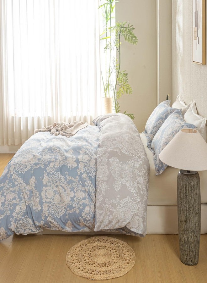 OAITE Duvet Cover Set King Size Floral Pattern 500 Thread Count Ultra Soft 100% Cotton Duvet Cover Sets 3-PC, Breathable Duvet Cover with Zipper Closure & Corner Ties - Image 5