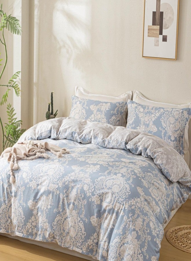 OAITE Duvet Cover Set King Size Floral Pattern 500 Thread Count Ultra Soft 100% Cotton Duvet Cover Sets 3-PC, Breathable Duvet Cover with Zipper Closure & Corner Ties - Image 2