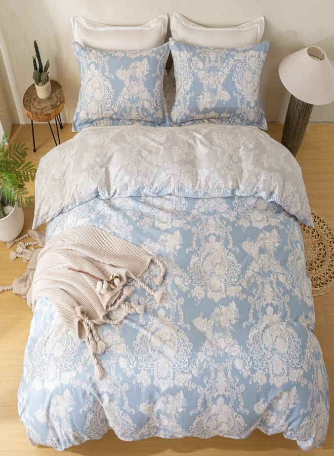 OAITE Duvet Cover Set King Size Floral Pattern 500 Thread Count Ultra Soft 100% Cotton Duvet Cover Sets 3-PC, Breathable Duvet Cover with Zipper Closure & Corner Ties - Image 4