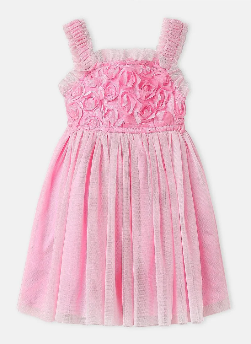 Nautinati Nautinati Girls' Rose Textured Sleeveless Knee Length Frock