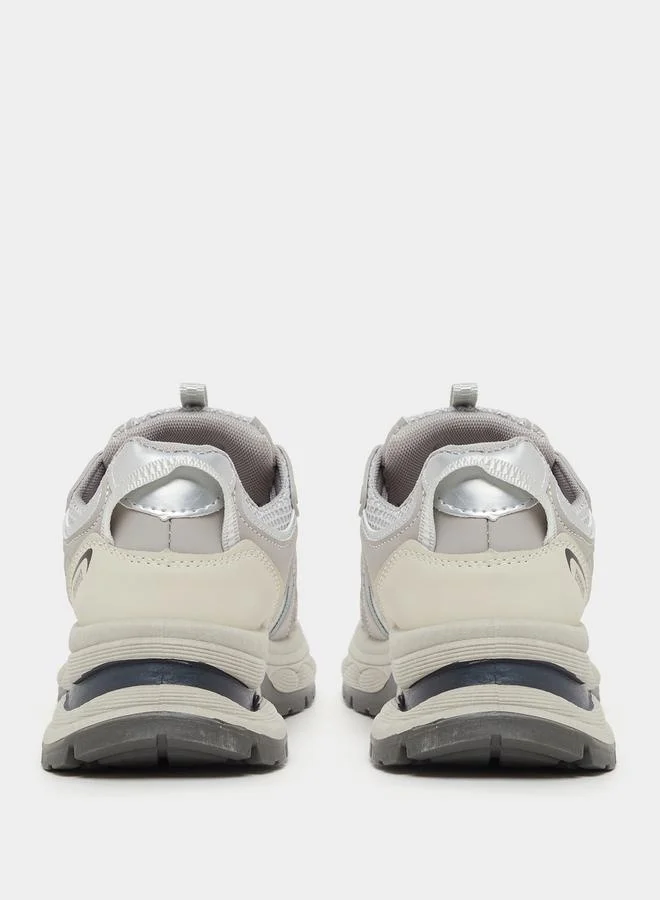 Styli Metallic Panel Chunky Sole Lace-Up Sneakers