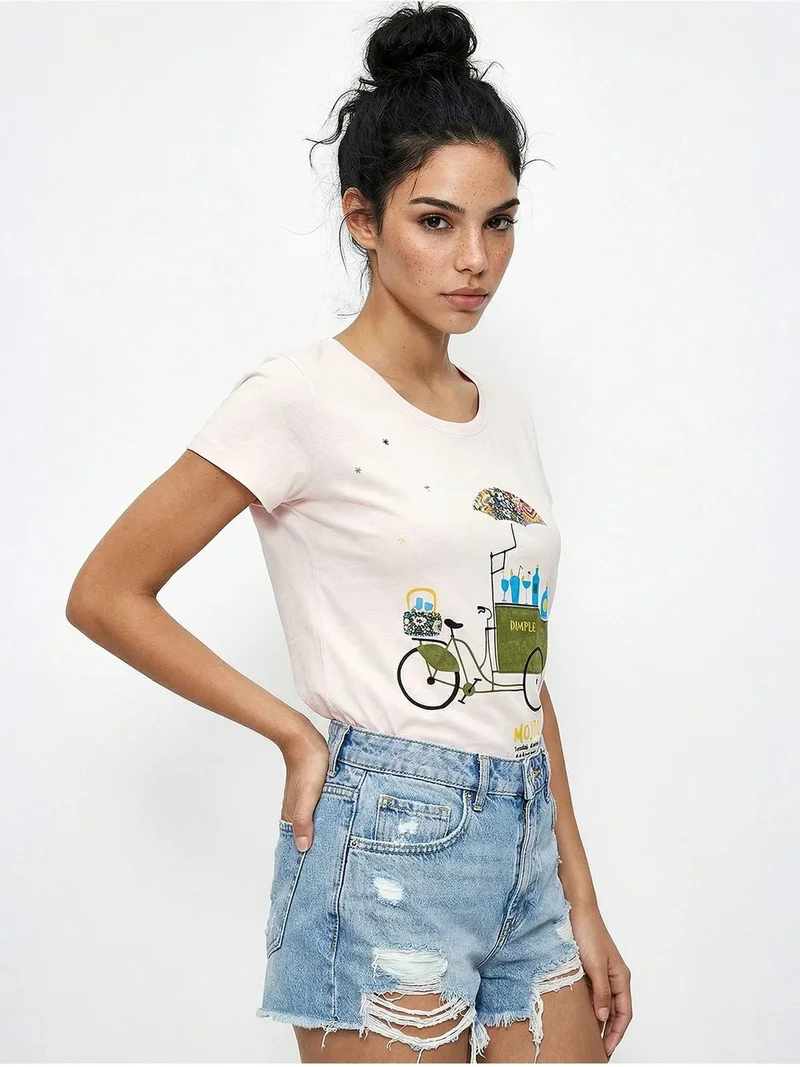 Bianco Lucci LUCCI Embroidered Printed Crew Neck T-Shirt