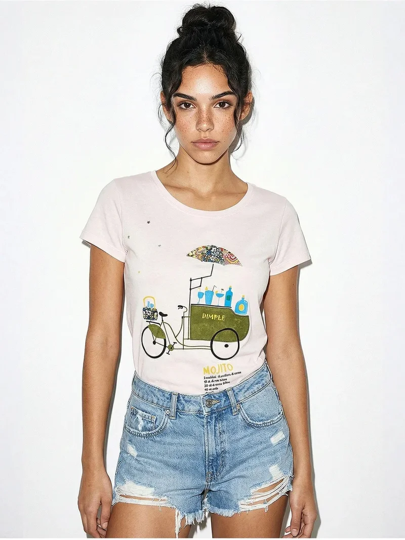 Bianco Lucci LUCCI Embroidered Printed Crew Neck T-Shirt