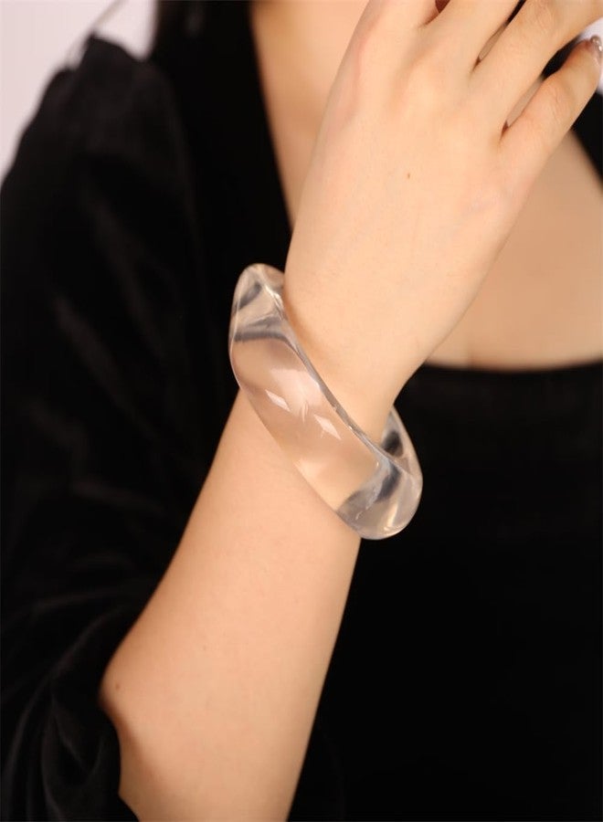 سيثر سوار سيثر عريض من الأكريليك للنساء، سوار ملون غير منتظم كبير الحجم، هدية مثالية للهالوين أو الكريسماس (شفاف) - Image 2