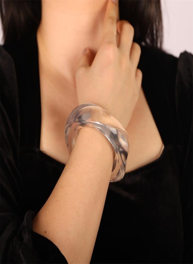 سيثر سوار سيثر عريض من الأكريليك للنساء، سوار ملون غير منتظم كبير الحجم، هدية مثالية للهالوين أو الكريسماس (شفاف) - Image 3