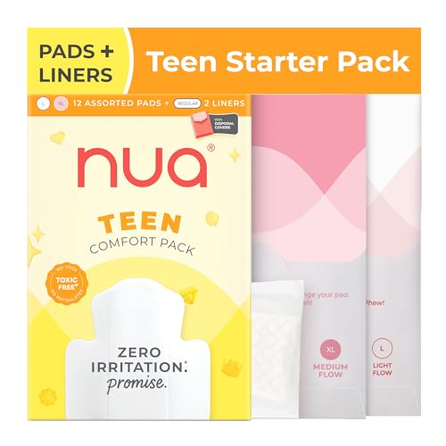 Nua Teen Comfort Sanitary Pads for Teens | Sanitary Pads and Panty Liners | Zero Irritation Promise | 4x Comfort | 100% Toxic-free | Starter Pack for Teens | 14 Count (12 Pads + 2 Liners) - Image 1