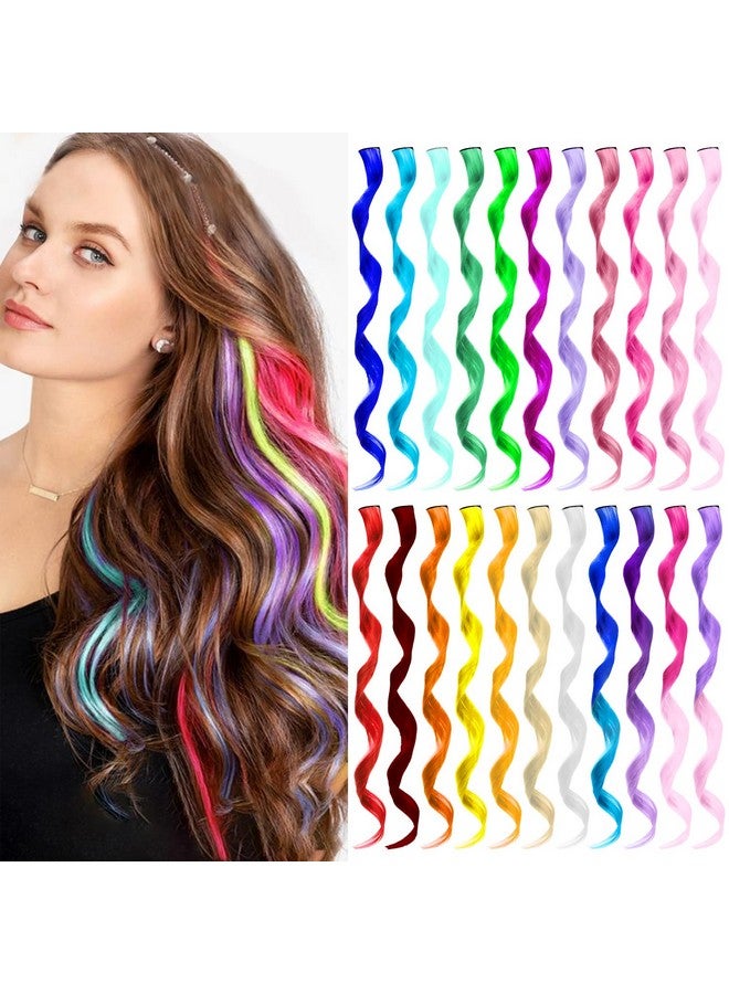 TOFAFA Colored Hair Extensions Curly Wavy Accessories for Girls Women,Multi-colors Party Highlights Clip in Synthetic Rainbow Hairpiece for Kids Favors Gift(22 PCS-Colorful) - Image 1