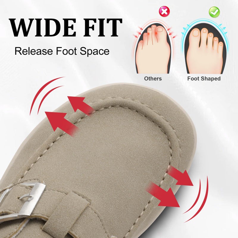 JOINFREE Womens Wide Clogs Slip on Diabetic Mules Adjustable Buckle Clog Slippers for Swollen Eedma Feet with Widths Taupe Size 9 - Image 3