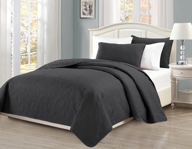 MK Home Mk Collection King/California King Over Size 118"x106" 3pc Diamond Bedspread Bed-Cover Embossed Solid Dark Grey/Charcoal New - Image 2